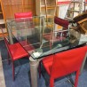 SERIE DE 4 CHAISES ROUGES CUIR ITALIEN