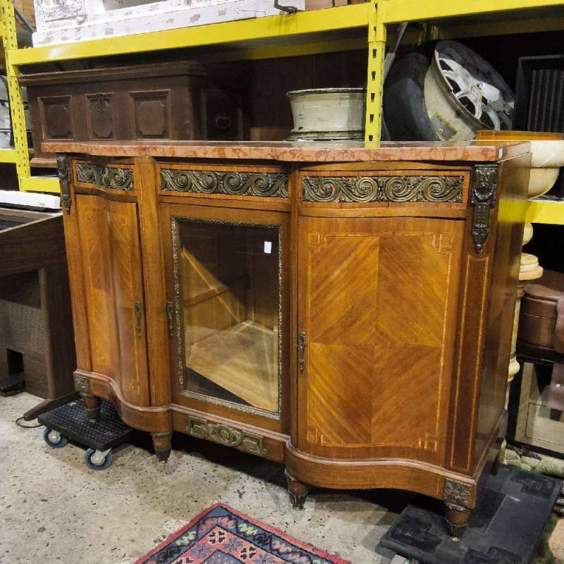 DRESSOIR VITRINE MARQUETÉ ET MARBRE