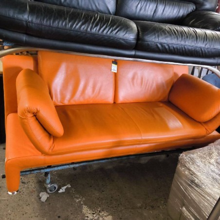 CANAPE DESIGN CUIR ORANGE 2 PLS