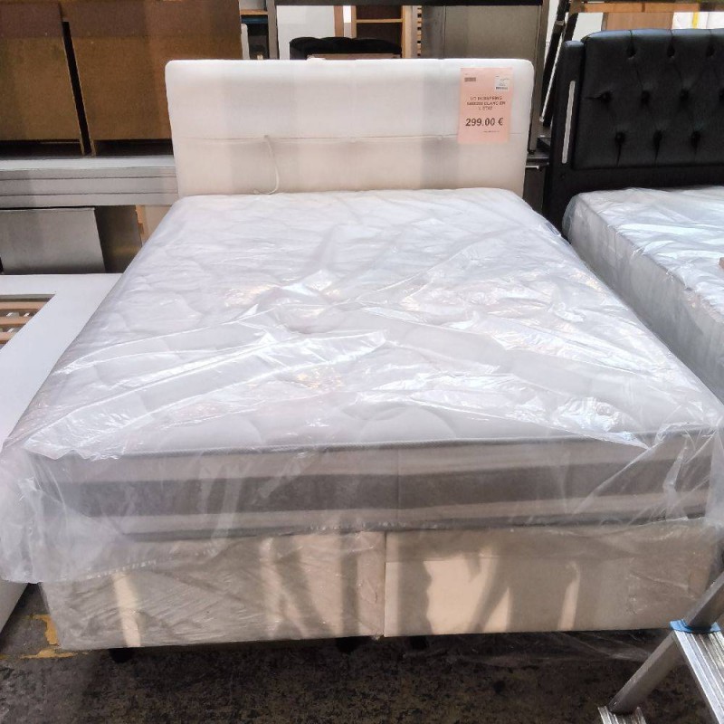 LIT BOXSPRING 140X200 BLANC EN L ETAT