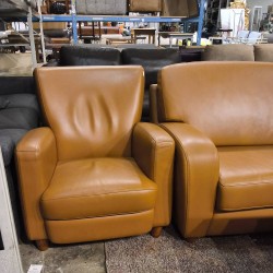 SALON 3 PLACES + 1 PLACE EN CUIR CAMEL