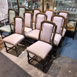 LOT DE 8 CHAISES CHENE ET TISSU GRIS