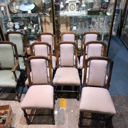 LOT DE 8 CHAISES CHENE ET TISSU GRIS