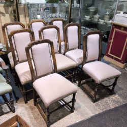 LOT DE 8 CHAISES CHENE ET TISSU GRIS